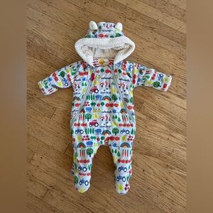 Mini Boden cozy bunting farm, rainbow, tractor print bear ears mittens